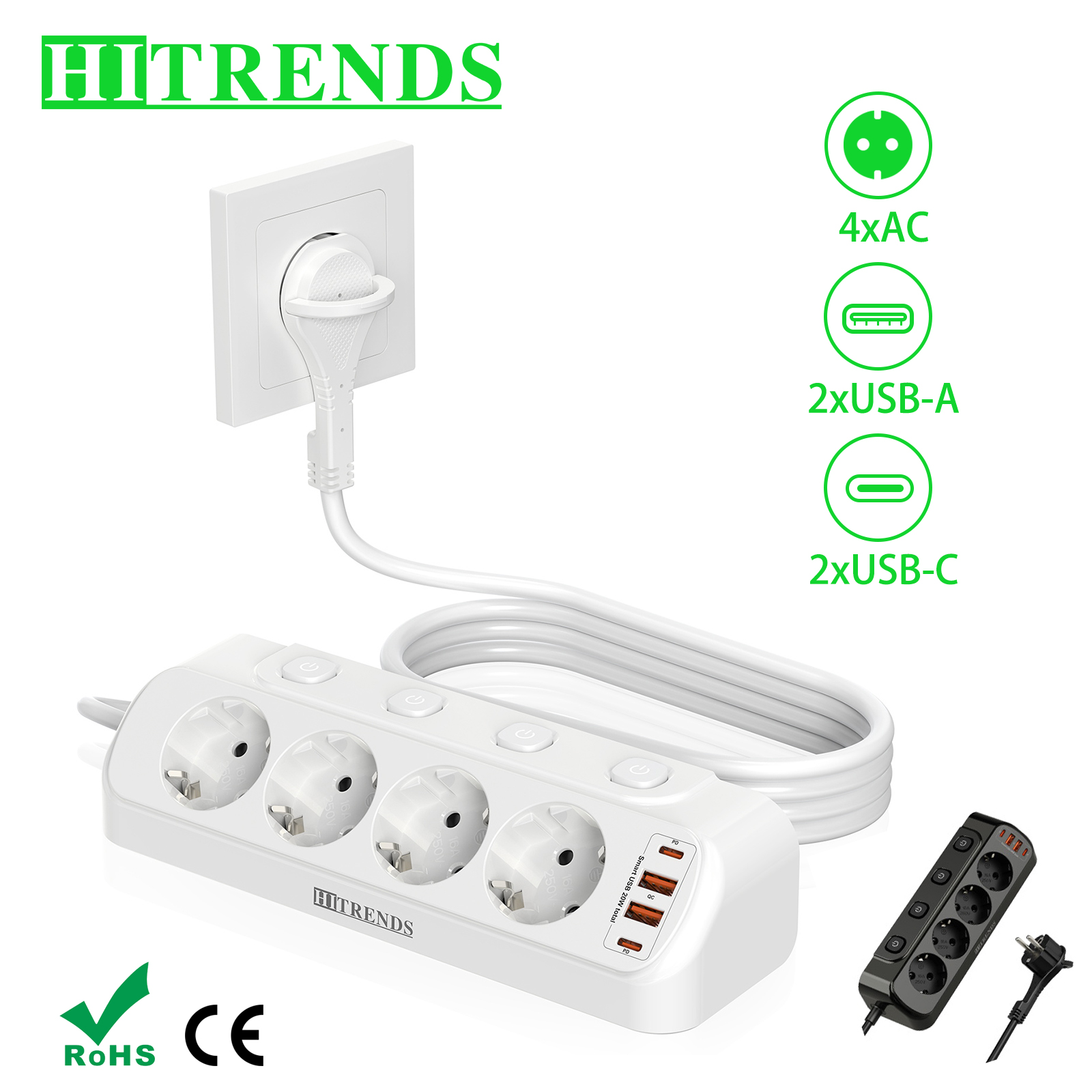Power Strip Desk - Regleta de alimentación multitontacto con enchufe