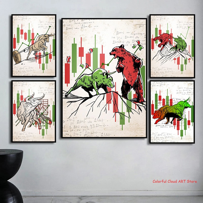 Home Office Marketing - Wall Street Bull Bear Market lienzo