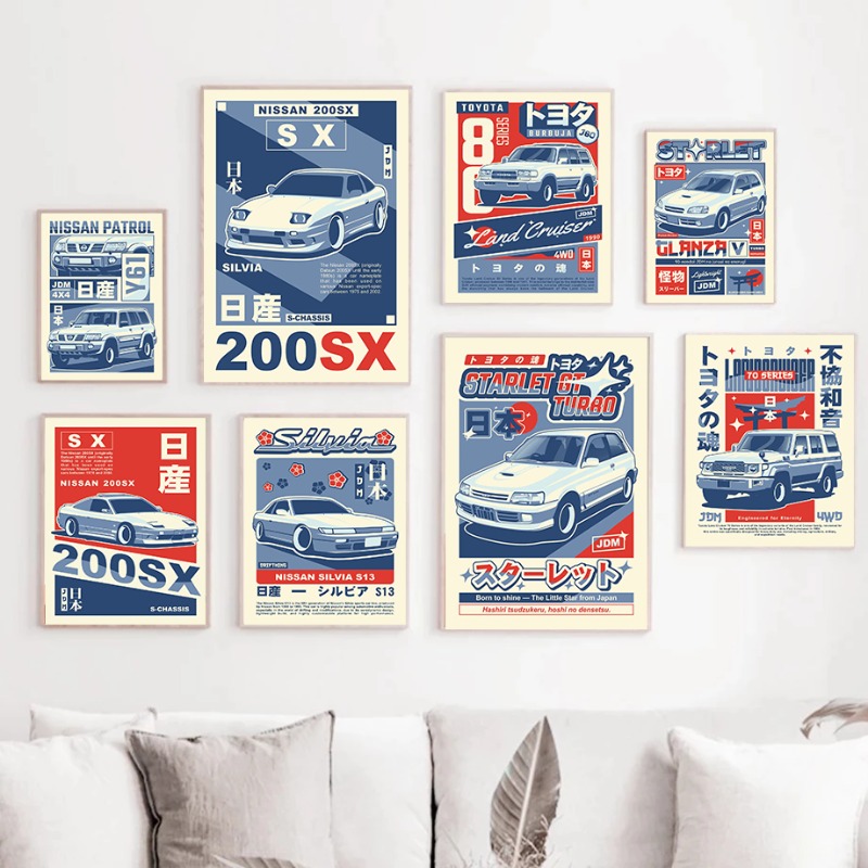 Home Office Marketing - Póster Minimalista de Auto Japonés JDM,