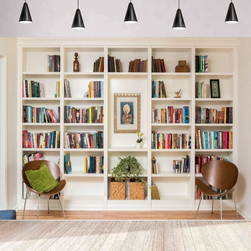 Home Office Background For Zoom - Fondo de Fotografía para Librería Blanca,