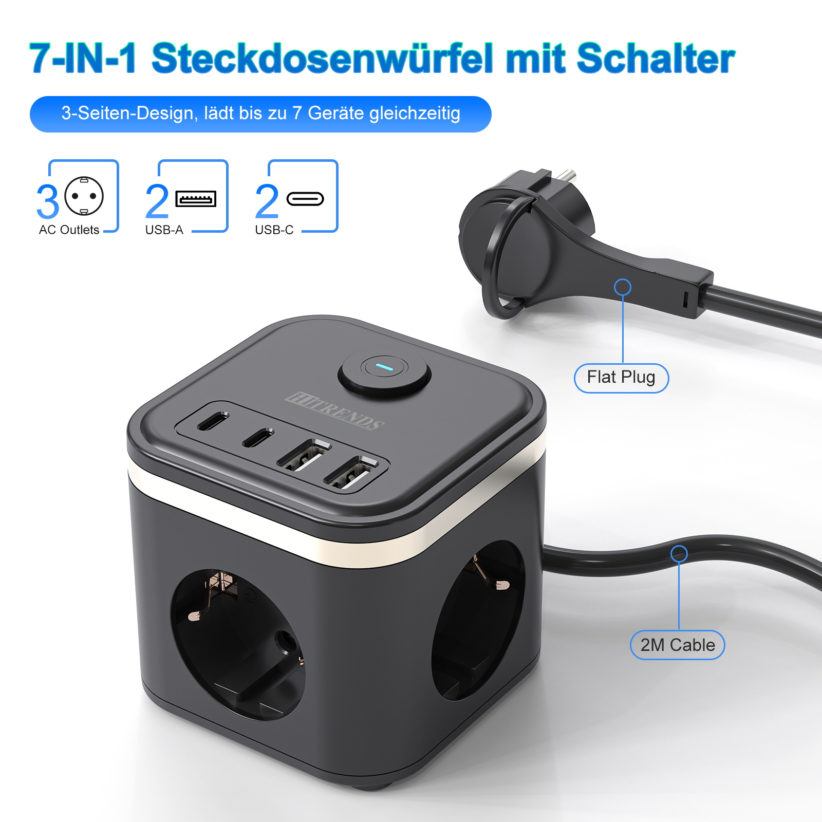 Power Strip Desk - Tira de alimentación de enchufe plano