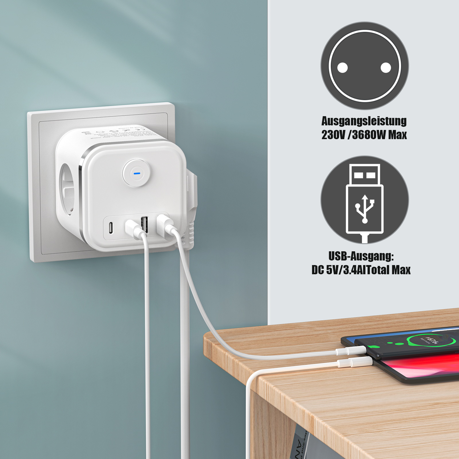 Adaptador de enchufe múltiple  - Power Strip Desk reseña y precio